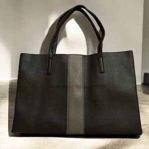 Elegant Vince Camuto Vegan Pebble Leather Black and Gray Tote Bag
